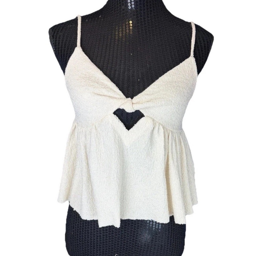 Urban Outfitters Cutout Tank Top Ivory Crepe Breathable Spaghetti Strap Size S